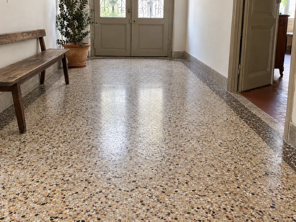 État après rénovation simulée : granito ou terrazzo