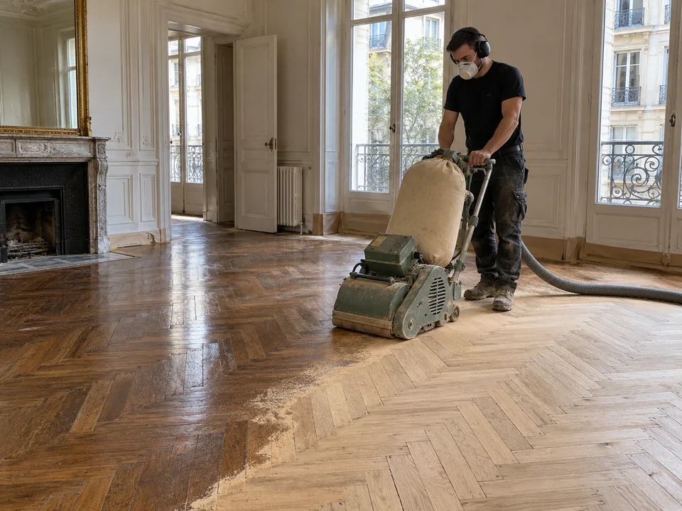 État avant rénovation d’un sol en parquet