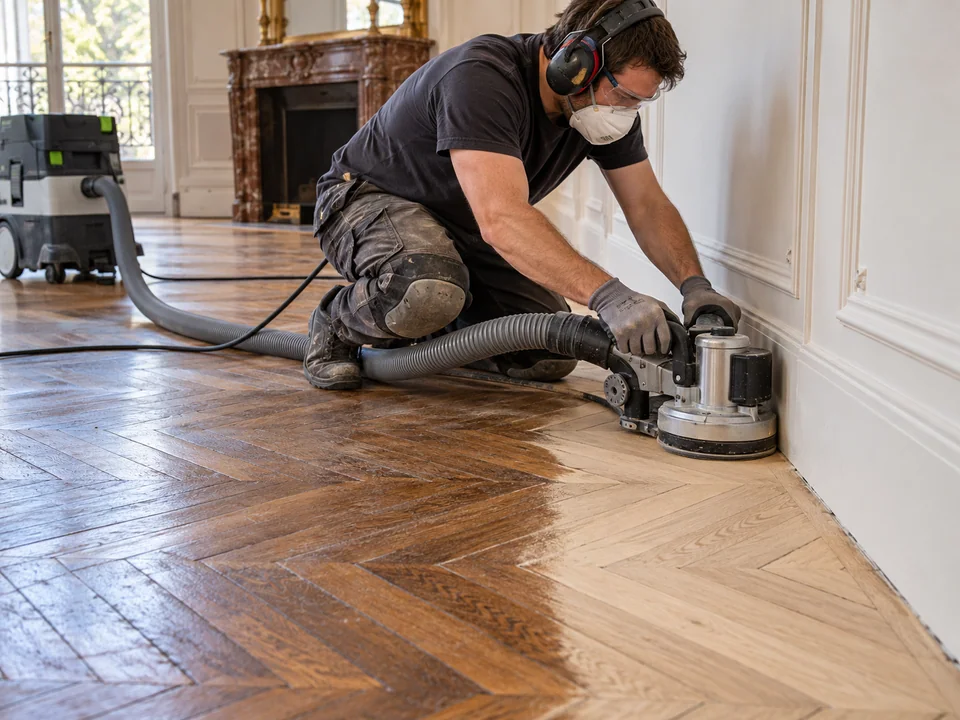 Travail des rives d’un sol en parquet