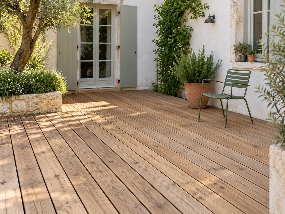 État après rénovation simulée : terrasse en bois