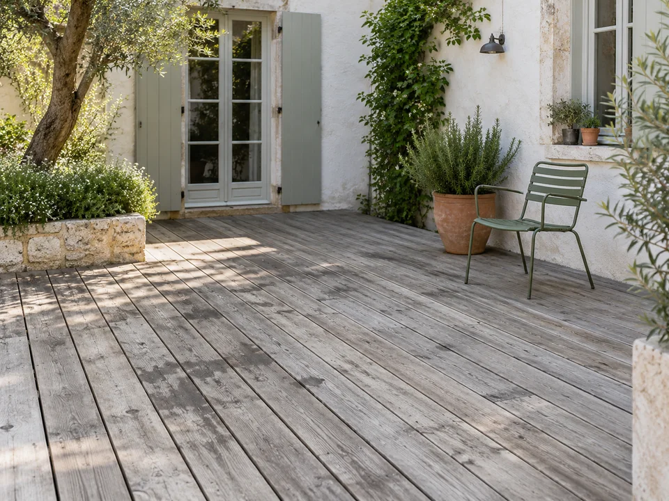 État avant rénovation d’un sol en terrasse en bois