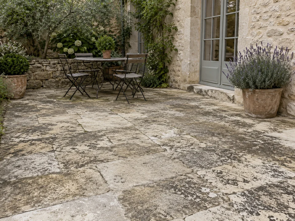 État avant rénovation d’un sol en terrasse en pierre